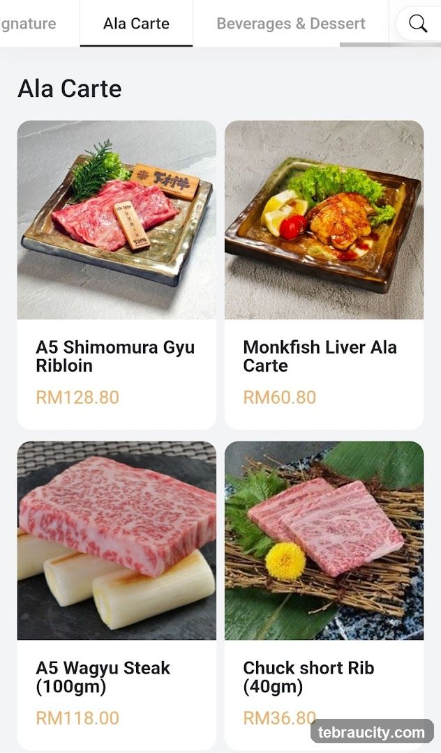 Ala Carte Menu