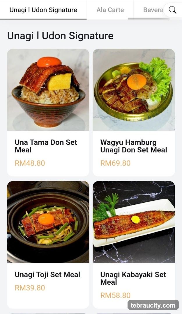 Unagi I Udon Signature Menu