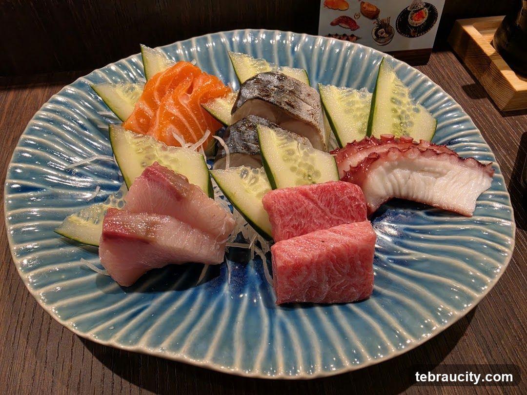 Sushi Plate on Blue Ceramic Dish