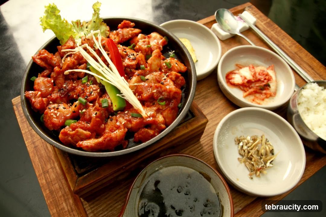 Korean meal served on wooden tray