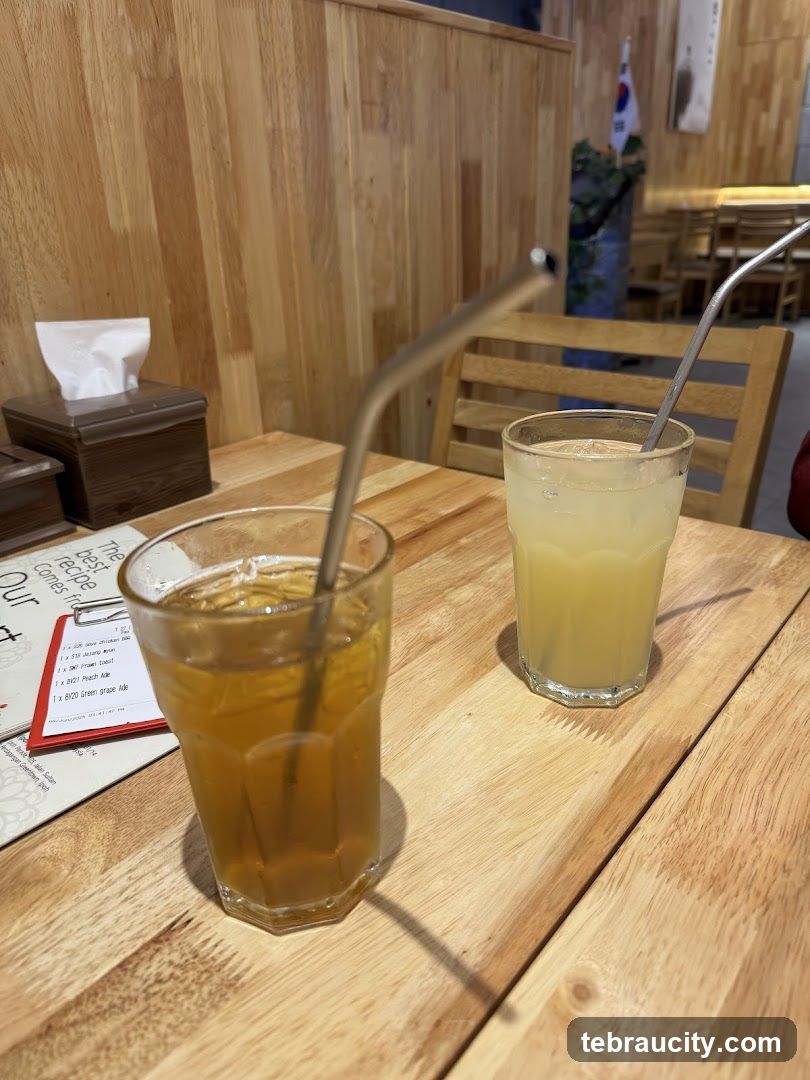 Table with beverages in restaurant interior
