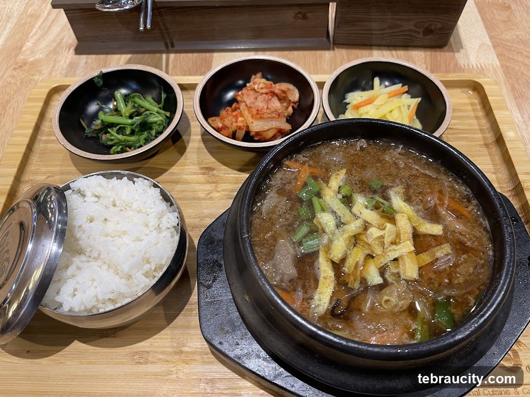 Korean meal served on wooden tray