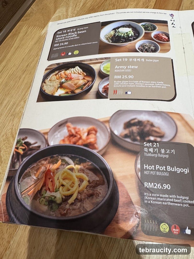 Korean Cuisine Menu Page