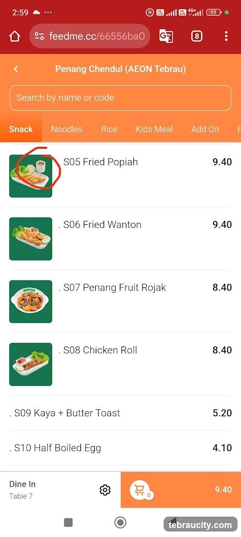 Penang Chendul (AEON Tebrau) Menu
