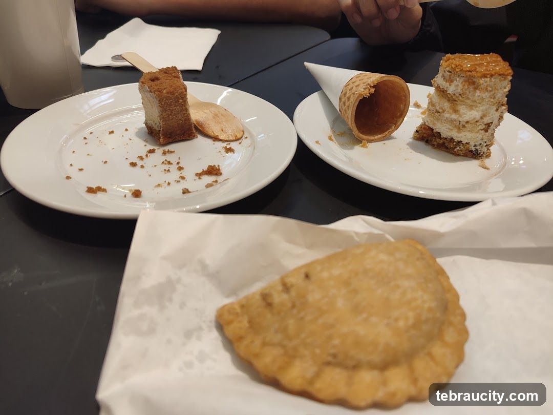 Dessert plates with pastries and ice cream cone