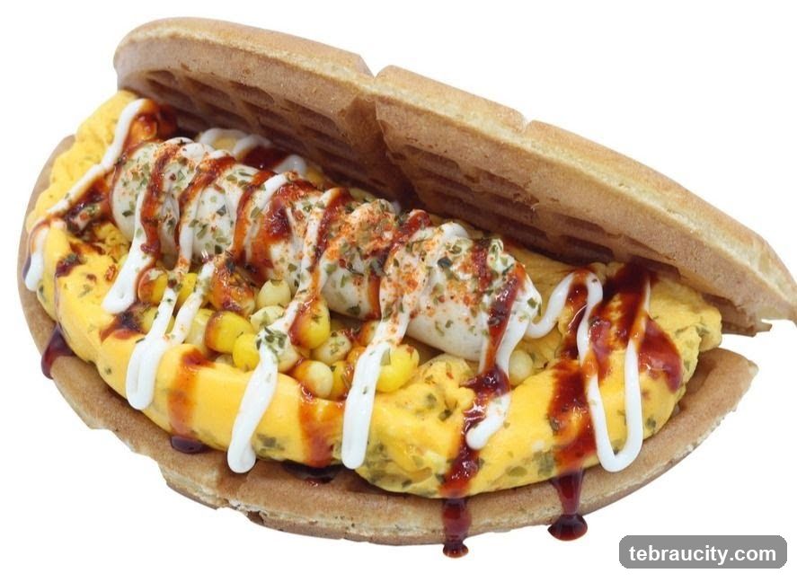 Waffle Sandwich with Scrambled Eggs and Corn