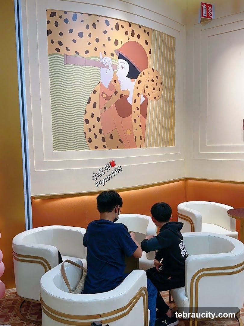 Interior seating area with artwork