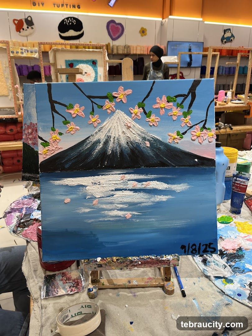 Painting of Mount Fuji with Cherry Blossoms