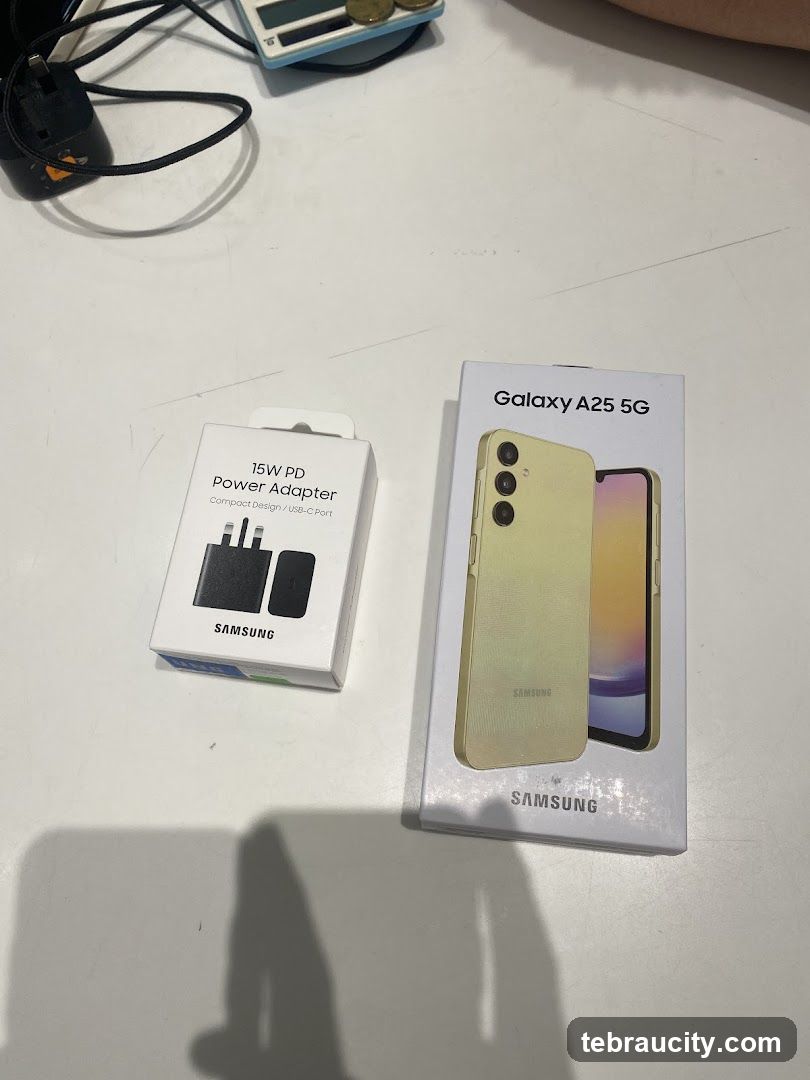 Samsung Galaxy A25 5G and Power Adapter