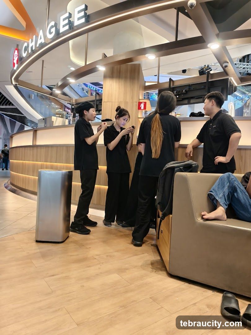 Staff at a beverage counter