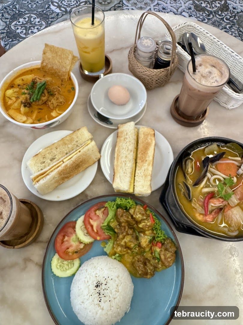 Table with various dishes and drinks