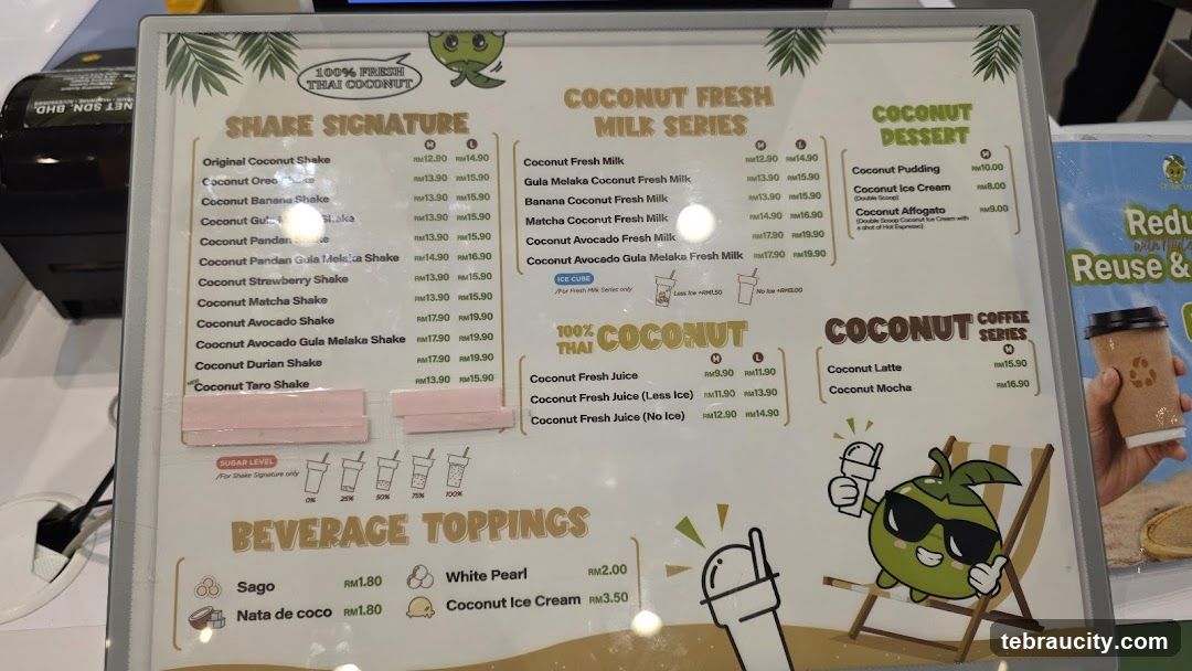 100% Fresh Thai Coconut Menu