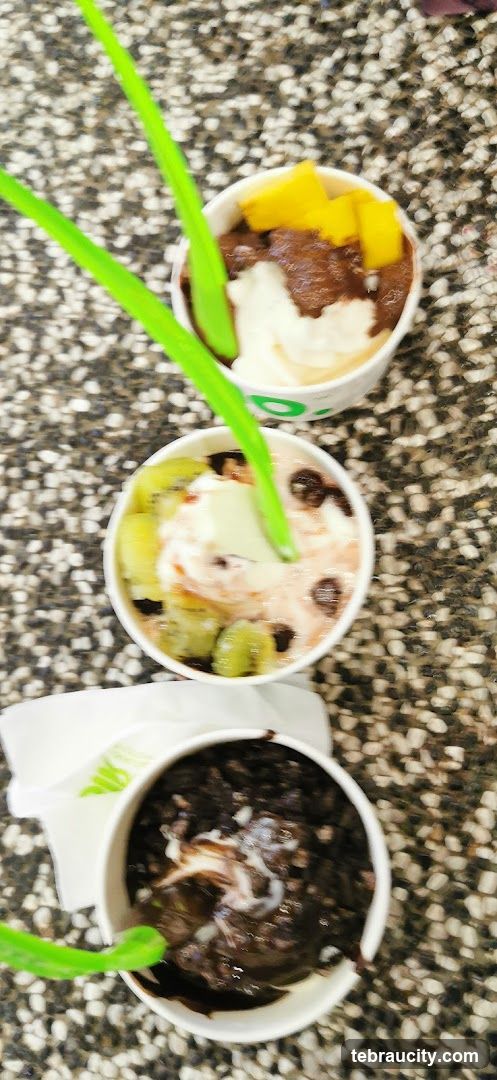 Three cups of frozen yogurt with toppings