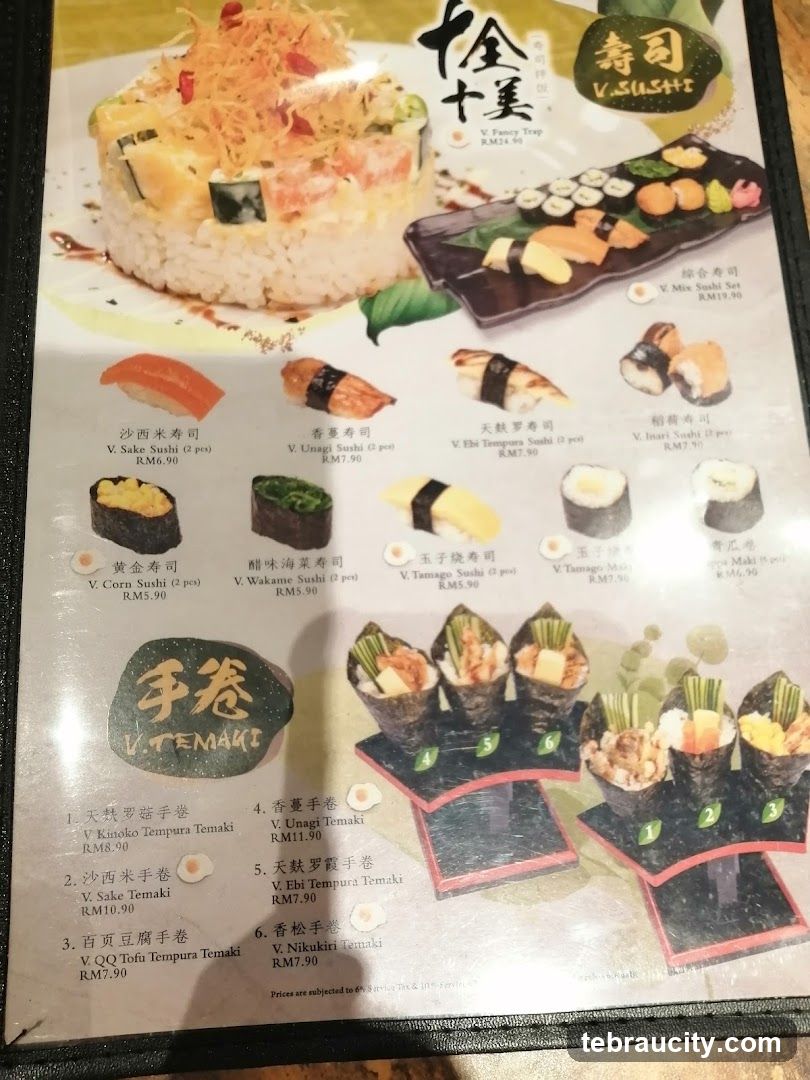 Sushi and Temaki Menu