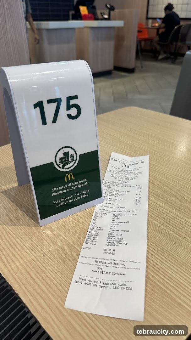 McDonald's Table Number and Receipt