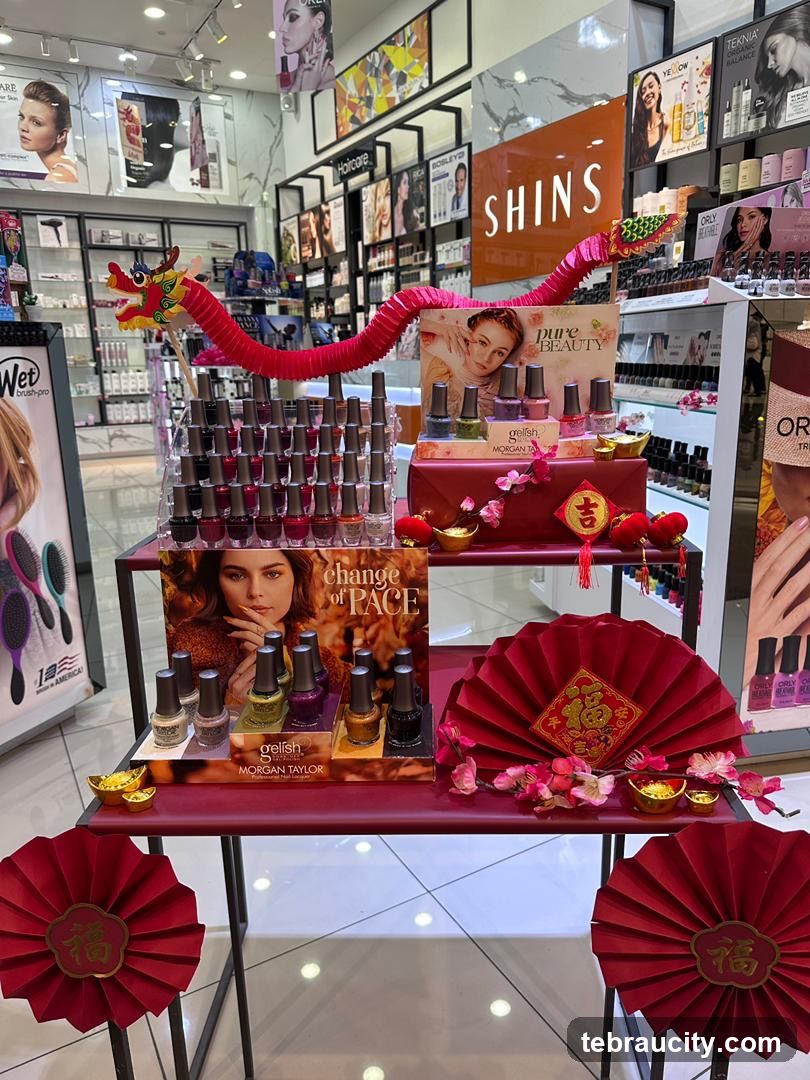 Nail Polish Display with Chinese New Year Decorations