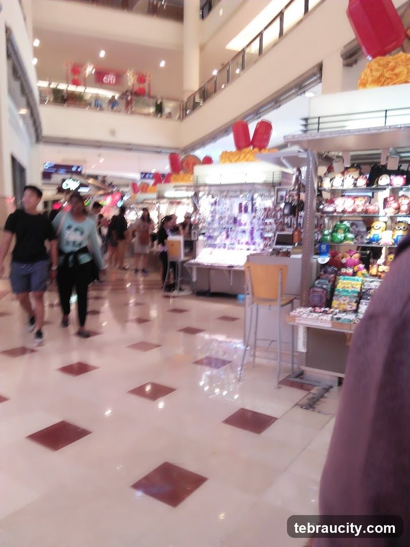 Mall Interior with Shops and Shoppers
