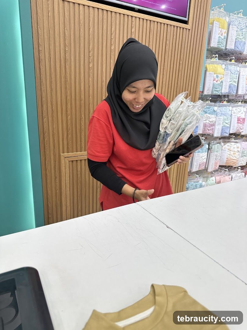 Salesperson holding merchandise