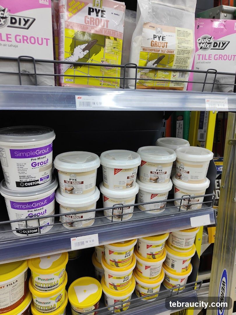 Construction materials on shelves