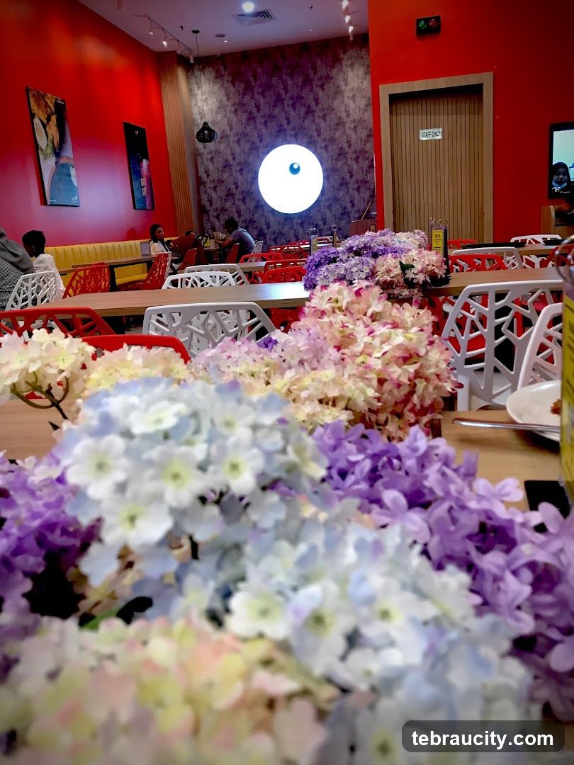 Restaurant Interior with Floral Centerpieces