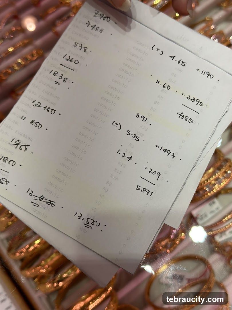 Receipt with Gold Jewelry Transactions