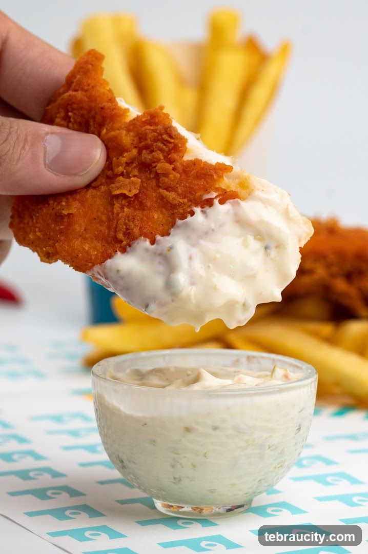 Dipping Fried Chicken in Sauce