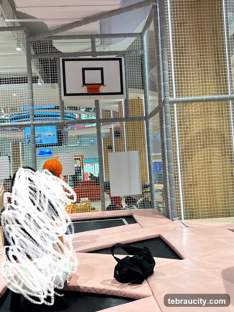 Indoor Trampoline Park with Basketball Hoop