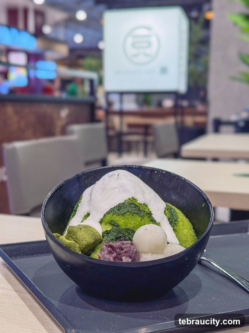 Matcha dessert with red bean and mochi