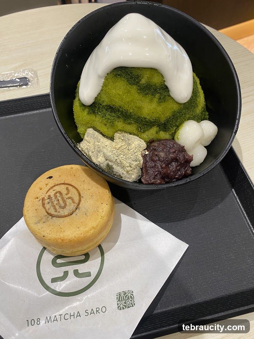 Matcha dessert with a pastry