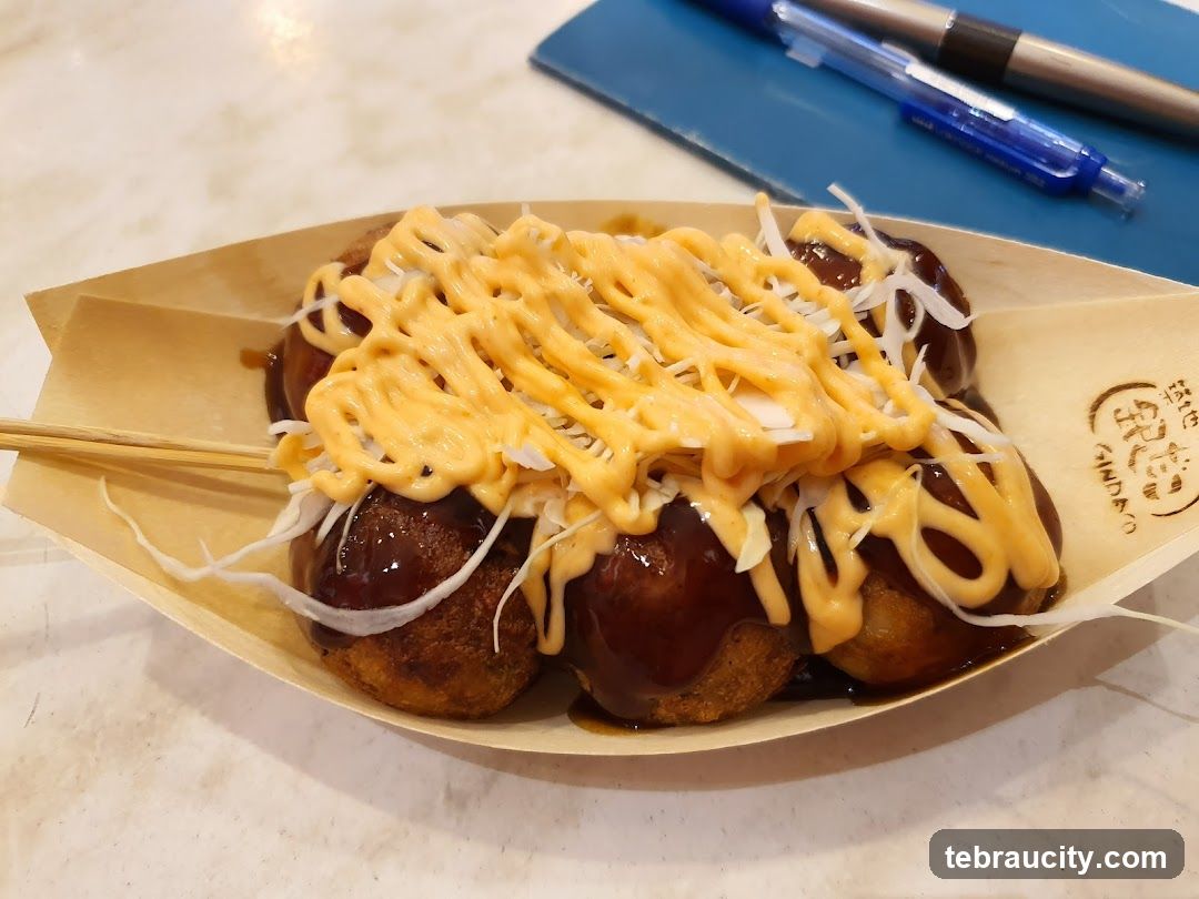 Takoyaki with sauce and toppings