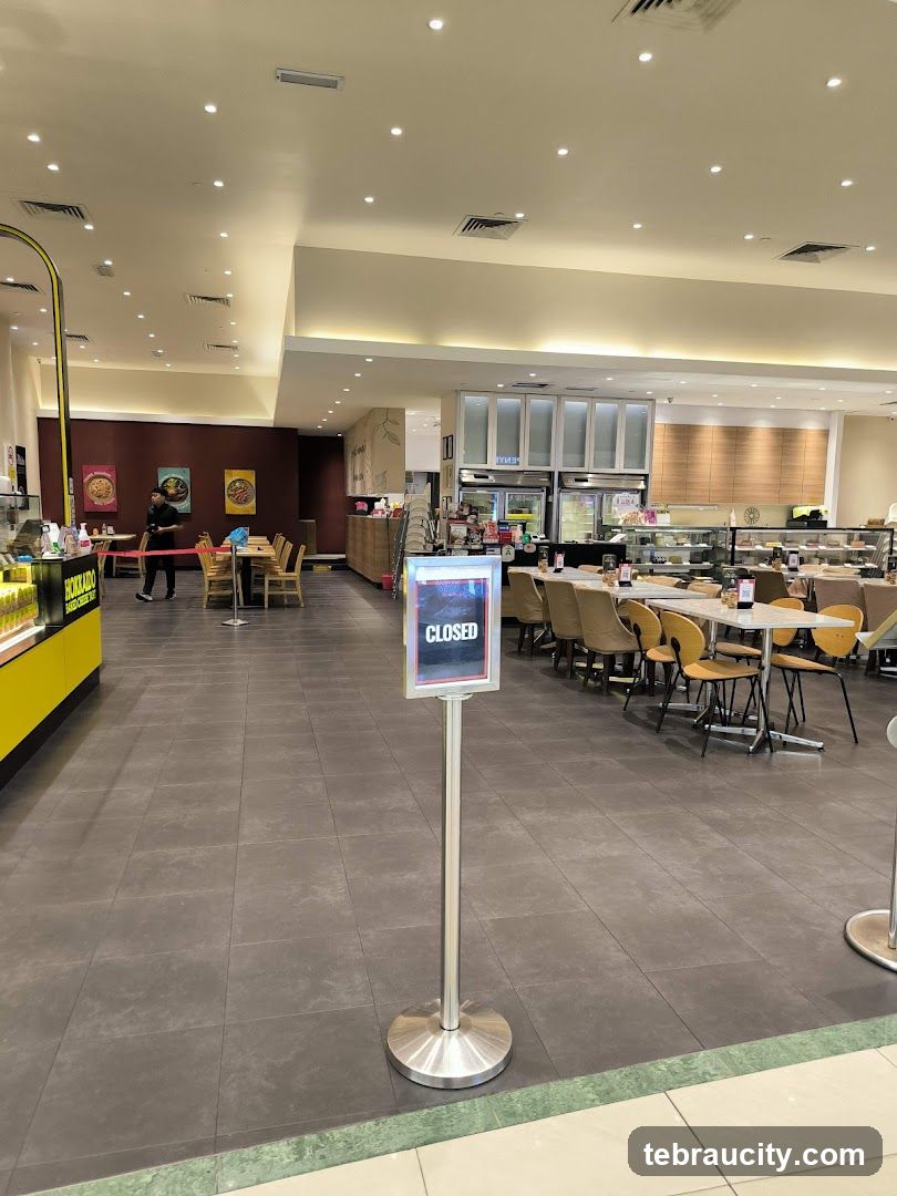 Restaurant interior with closed sign