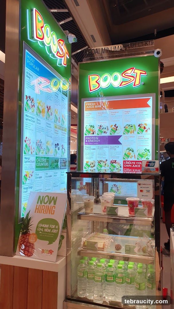 Boost Juice Bar Menu and Hiring Sign