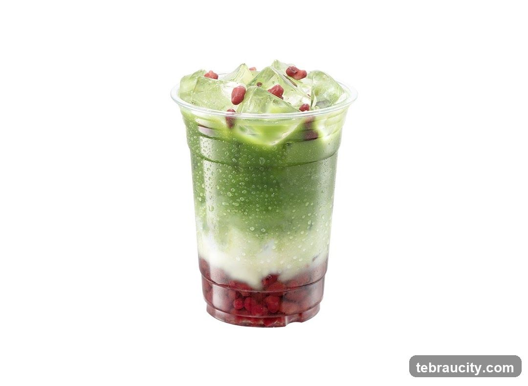 Iced Matcha Drink with Red Beans