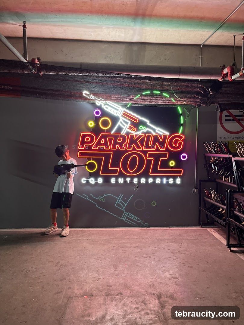 Neon Signage in Parking Lot