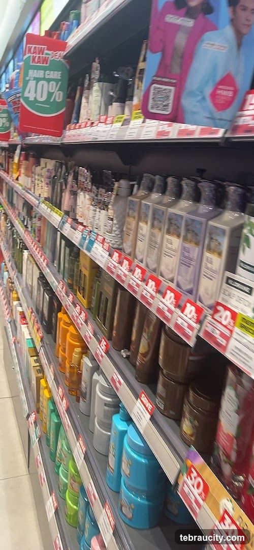 Cosmetics and Hair Care Products on Shelves