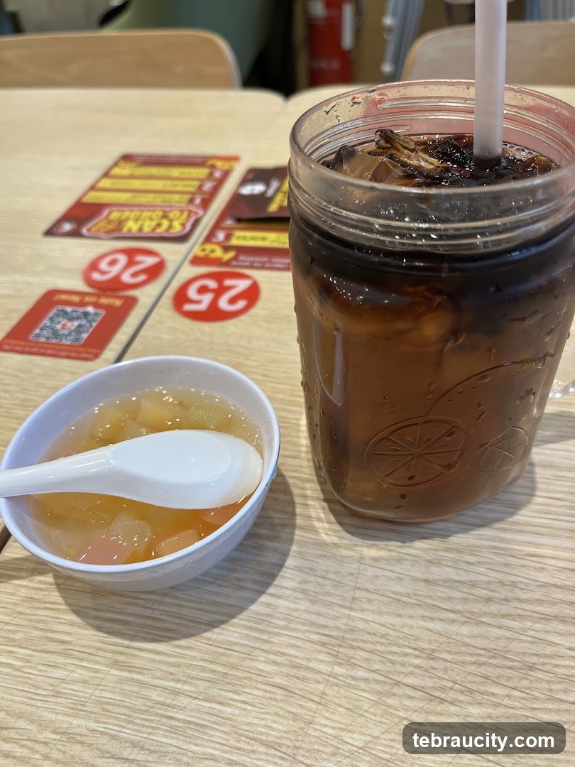 Table with beverage and dessert