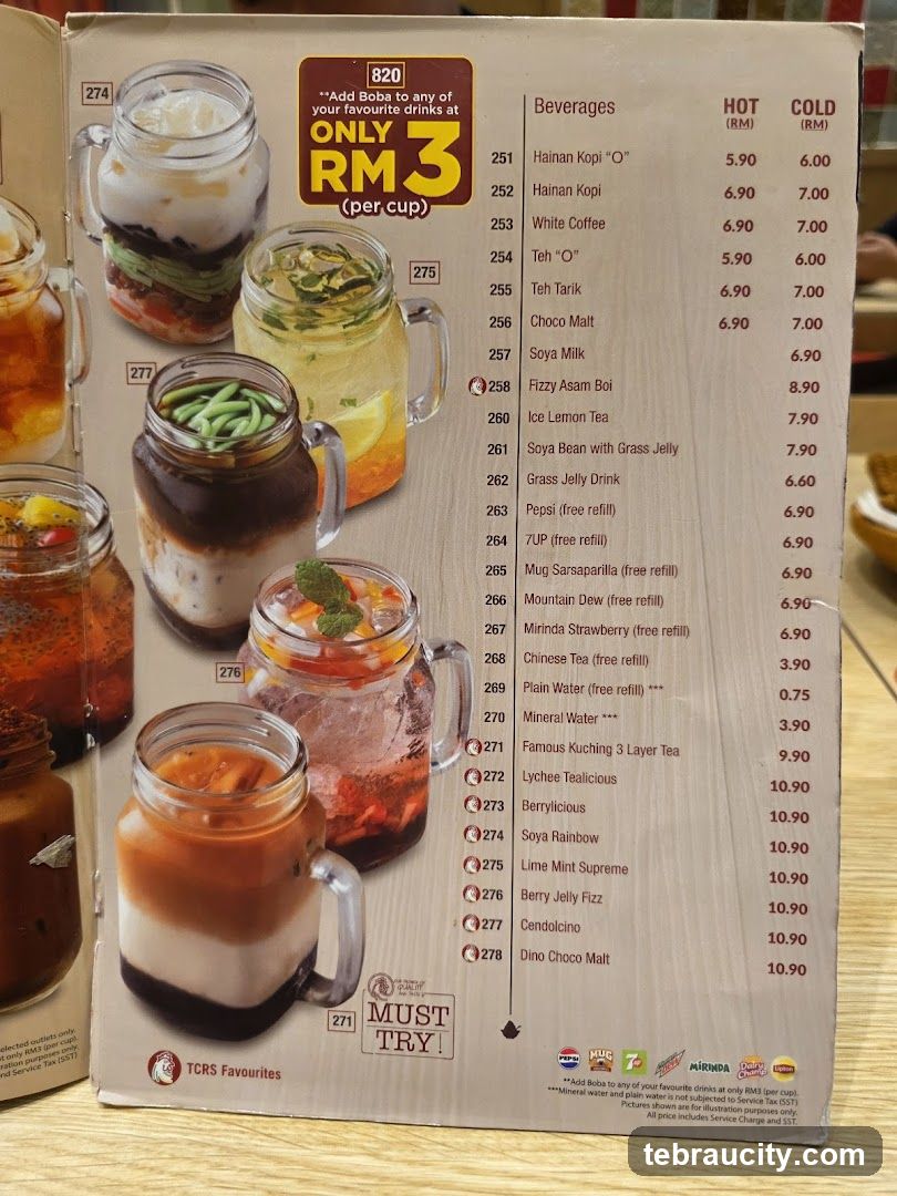 Beverage Menu with Boba Add-on