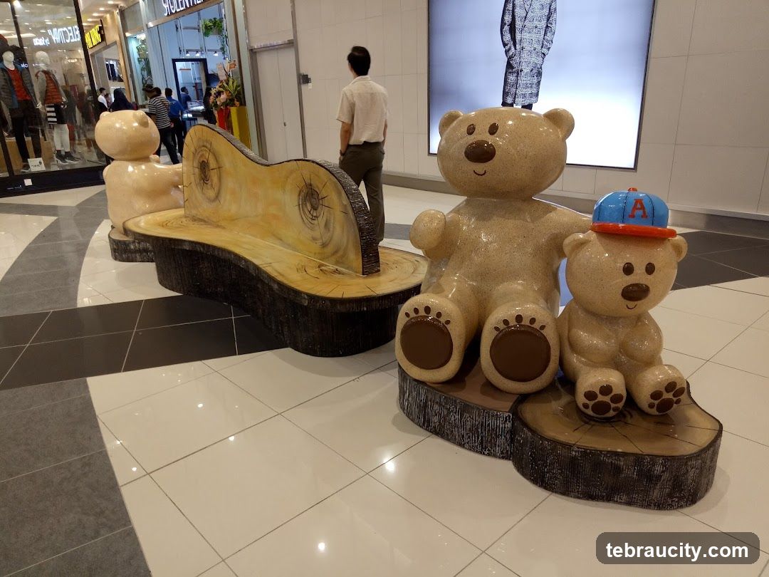 Shopping Mall Interior with Bear Sculptures