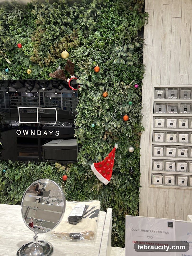 Eyewear store interior with Christmas decorations