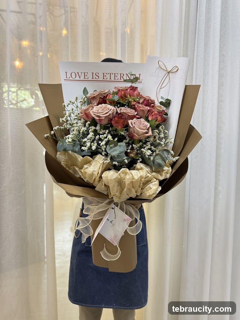 Bouquet with "Love is Eternal" card