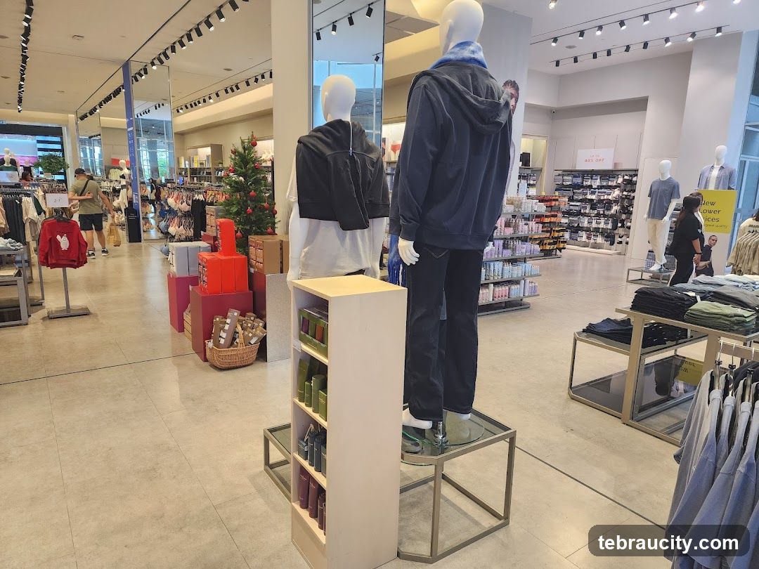 Clothing store interior with mannequins and merchandise
