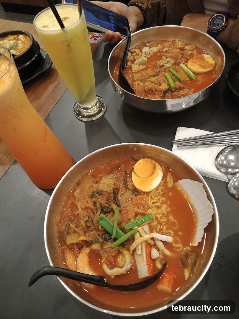 Korean Noodle Soup and Drinks