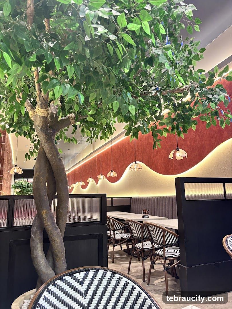 Restaurant Interior with Decorative Tree