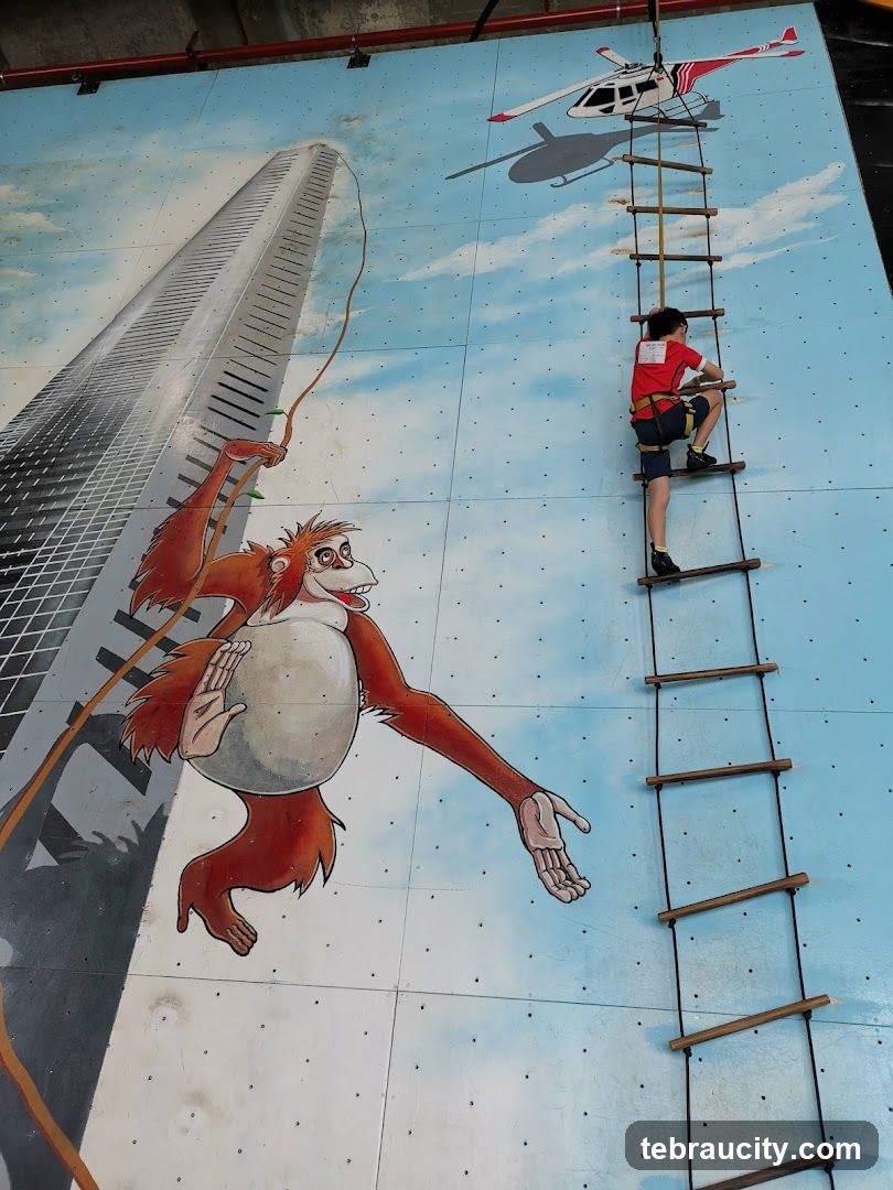 Climbing wall with cartoon graphics
