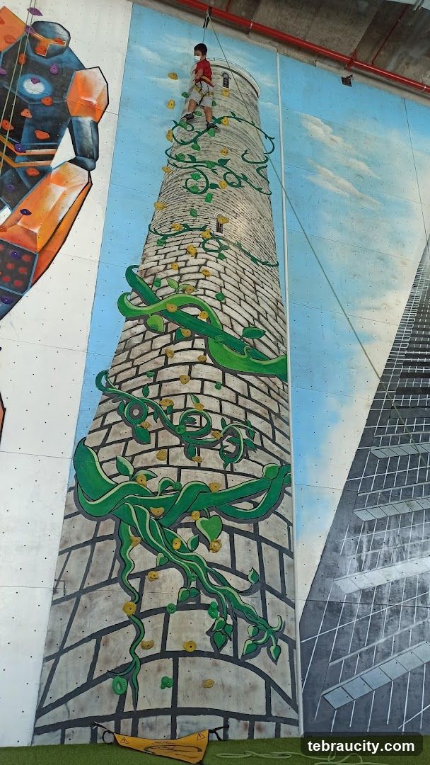 Climbing wall with painted mural