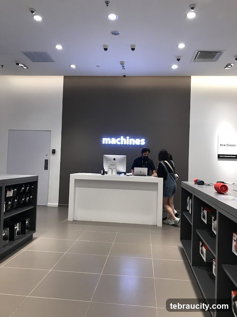 Store interior with staff and products