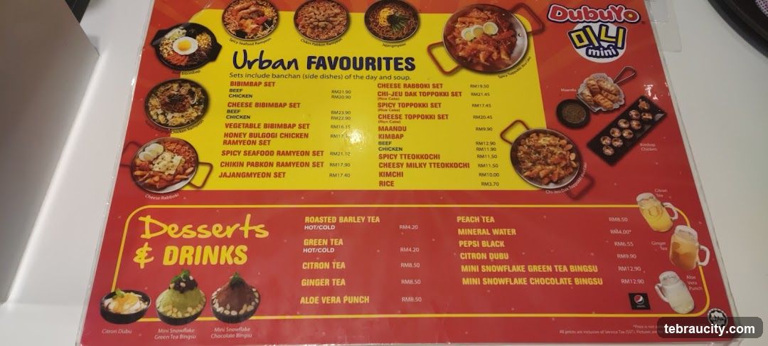 DubuYo Urban Favourites Menu