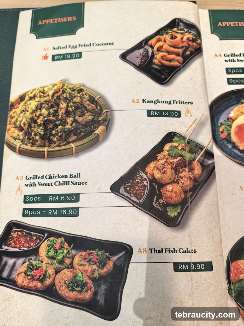 Appetisers Section of Menu