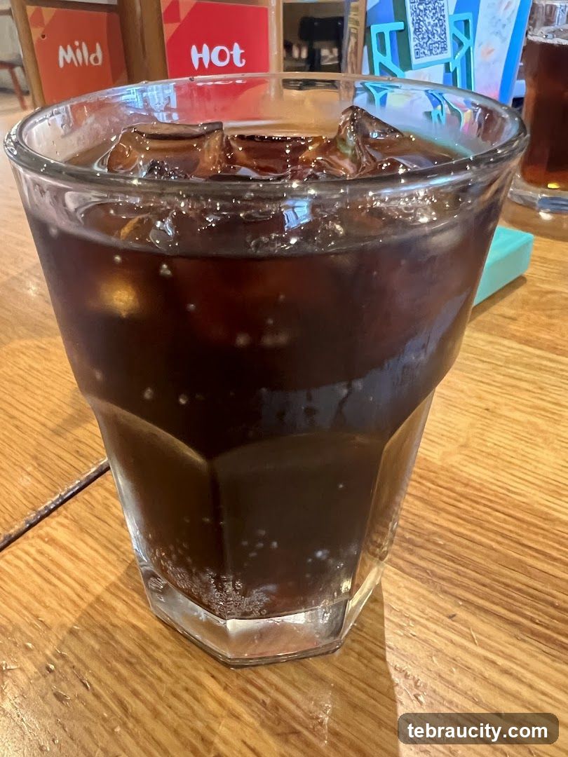 Iced beverage on wooden table