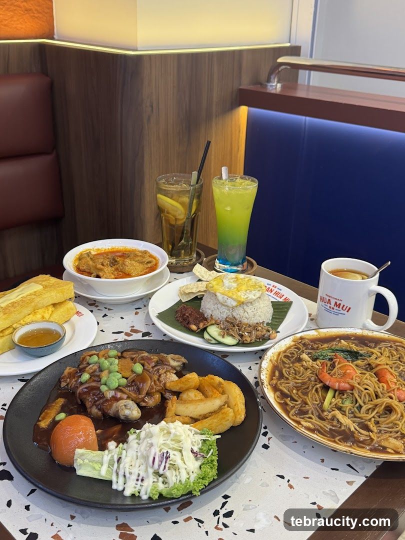 Table with various dishes and drinks